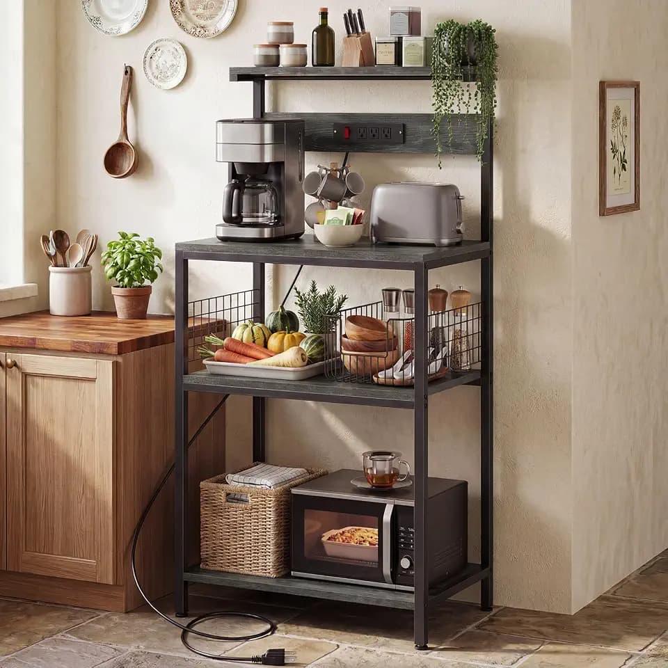 OLIXIS Standing Bakers Rack with Power Outlet, 23.6 Inch Microwave Stand