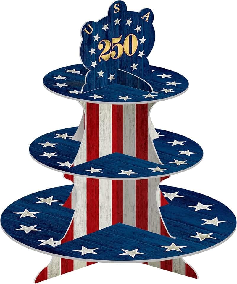 Beistle Semiquincentennial Cupcake Stand – Festive Patriotic Decoration for 250th Anniversary Events, Fourth of July, and Community Celebrations, 16"