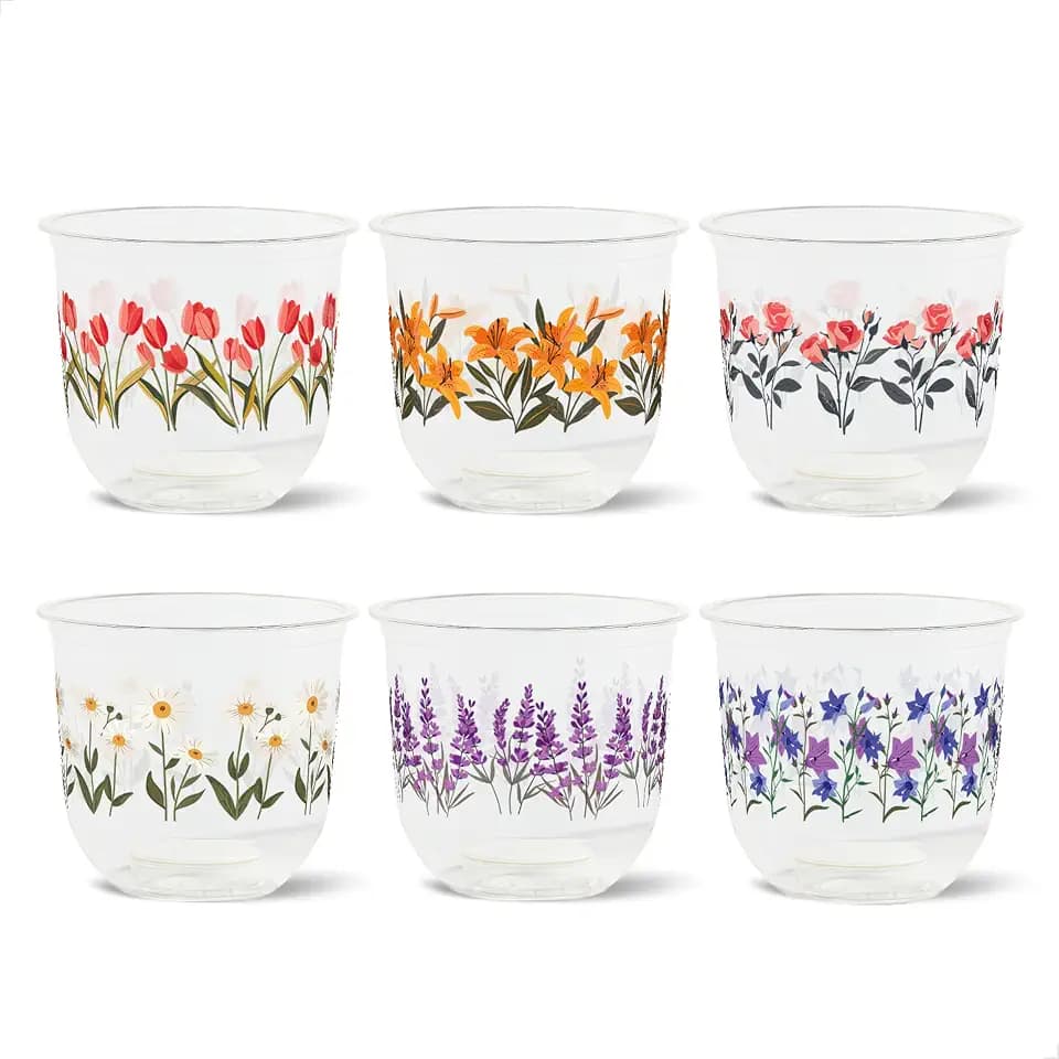 TOSSWARE NATURAL 12oz Arc - Floral Fantasy - Plant Based 98mm Cups - Plastic Alternative for Parties, Bachelorettes, Weddings - Recyclable Theme Cold Cups - Set of 24
