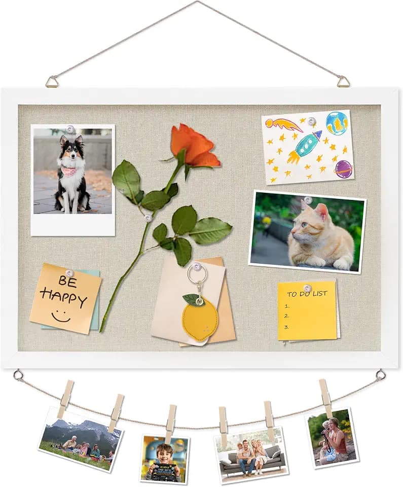 DAHAPYBOO Cork Board with Linen White,Bulletin Board 17"x12"