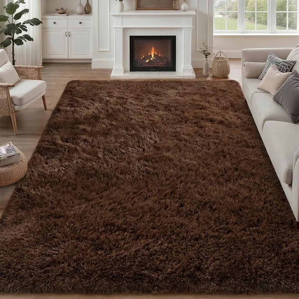 8x10 Area Rug Living Room Bedroom: Fluffy Plush Shag Carpet Brown