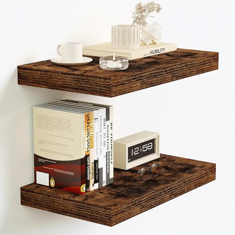 Vivelove Floating Shelves 16 Inch Long, 9.3 Inch Deep Shelf Wall Mounted for Bathroom, Bedroom, Living Room, Kitchen, Office, Rustic Farmhouse Decor, Set of 2, Rustic Brown