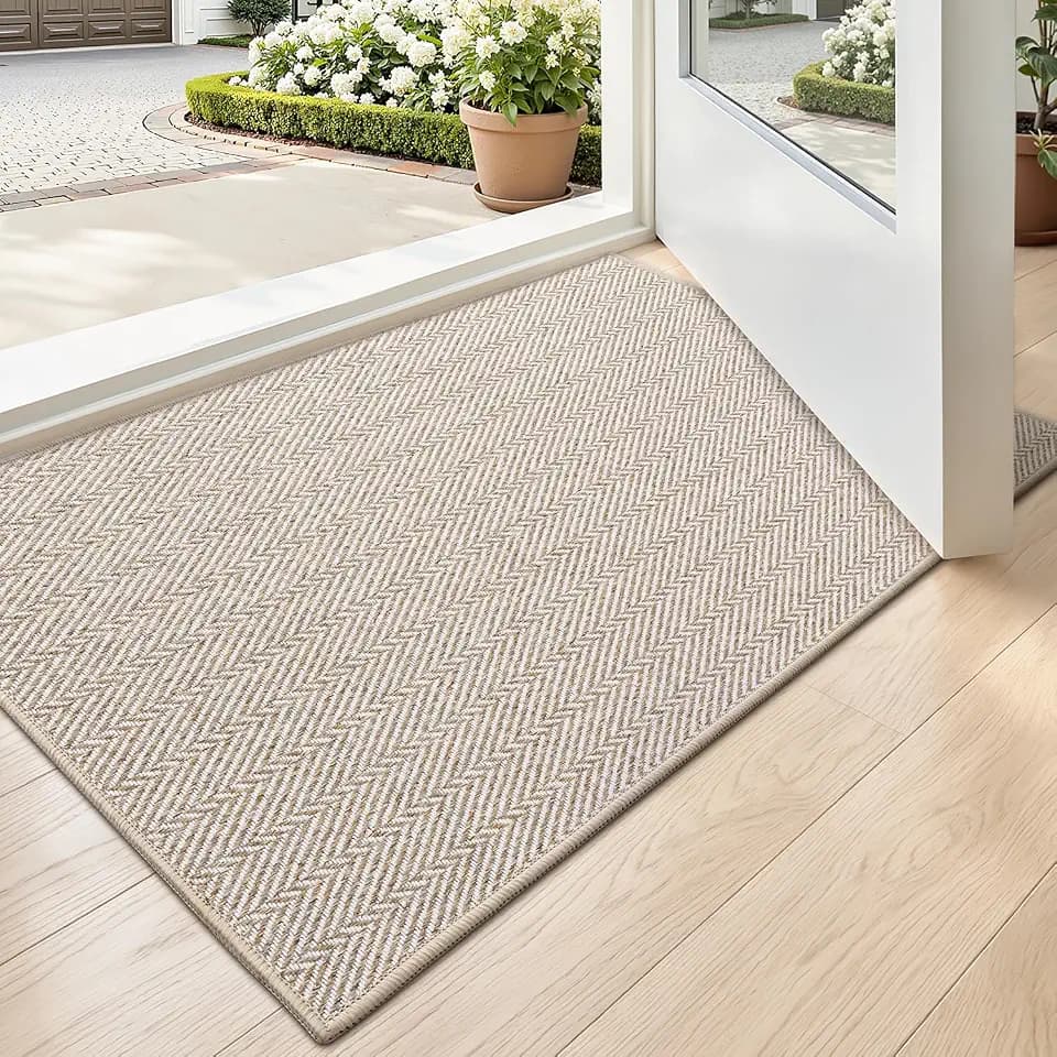 LUMI Ultra Thin Indoor Door Mat 17"x30", Entrance Doormat, Beige
