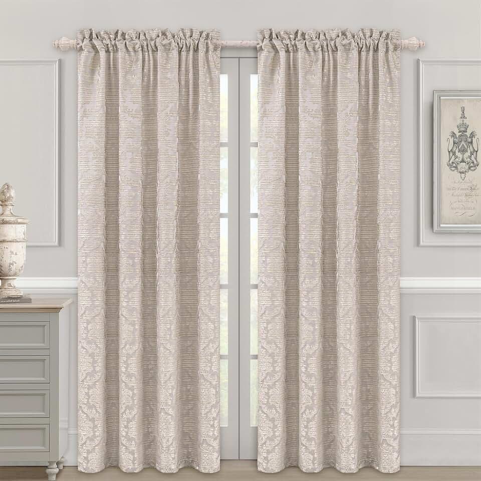 Loom and Mill Damask Floral Curtains for Bedroom, 2 Panels, 52" W x 84" L