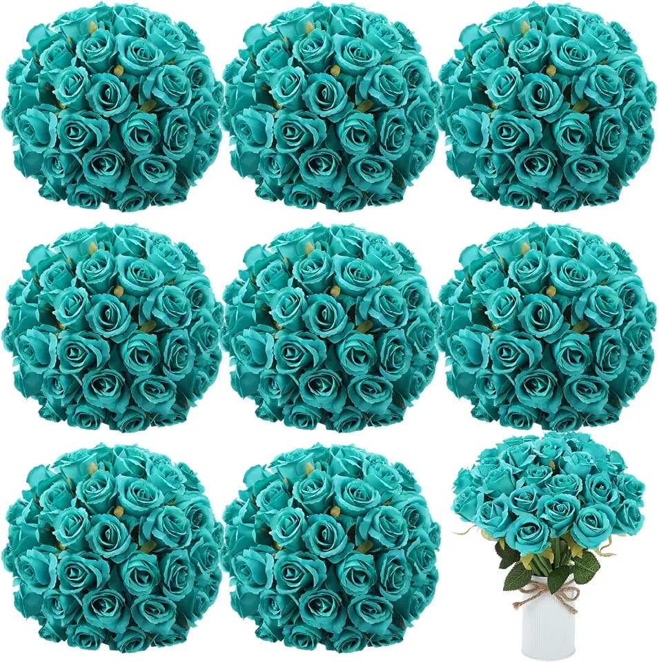 Hoteam 72 Heads Teal Artificial Rose Flower 6 Bouquet Wedding Decor