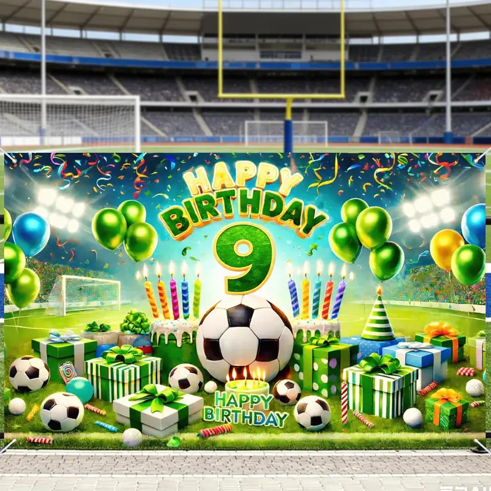 Nuxovilar Happy 9th Birthday Soccer Banner Backdrop 71"x43 Polyester