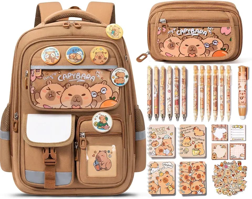 Fimibuke Capybara Backpack for School Girls, 30PCS Capybara School Supplies