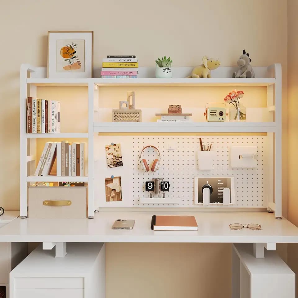 Desktop Hutch Bookshelf, 4-Tier Metal Desk Shelf for Top of Desk