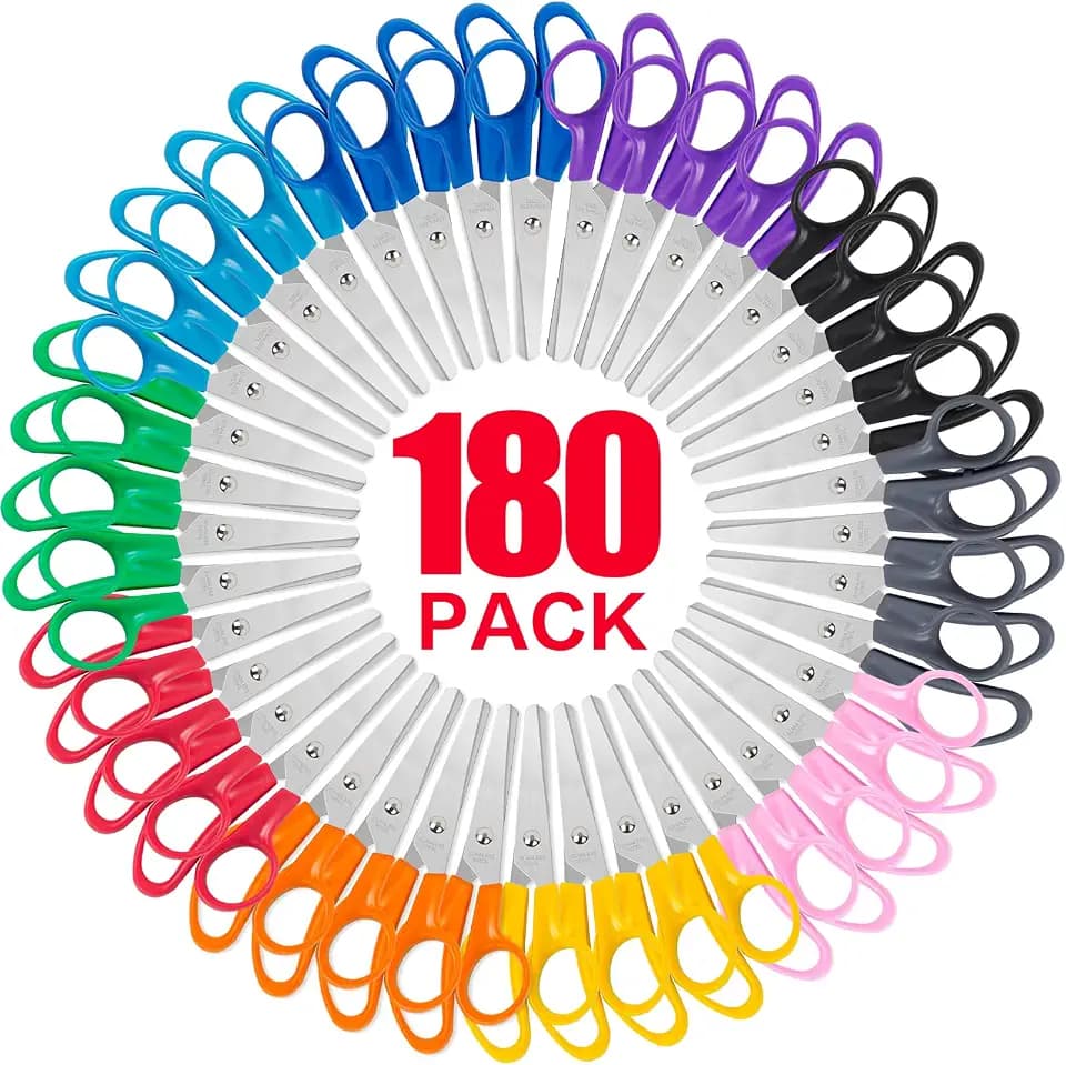 Toidgy 180 Packs Kids Scissors, 5 Inch Scissors Bulk for School, Blunt Tip Scissor for Kids Student Teacher, Safety Scissor for Preschool Classroom Office Home, School Supplies Craft Cutting Paper