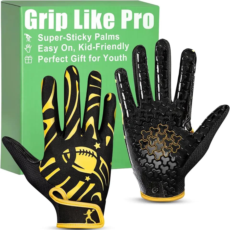 Pixel Panda Youth Football Gloves, Non-Slip Kids Receiver Gloves with Super Sticky Grip Palm, Breathable Sports Gloves for Boys and Girls