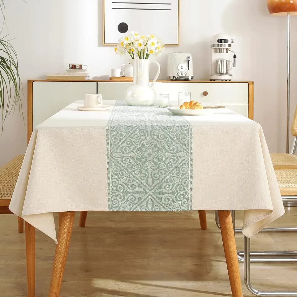55"x102" Sage Green Damask Tablecloth Waterproof French Vintage