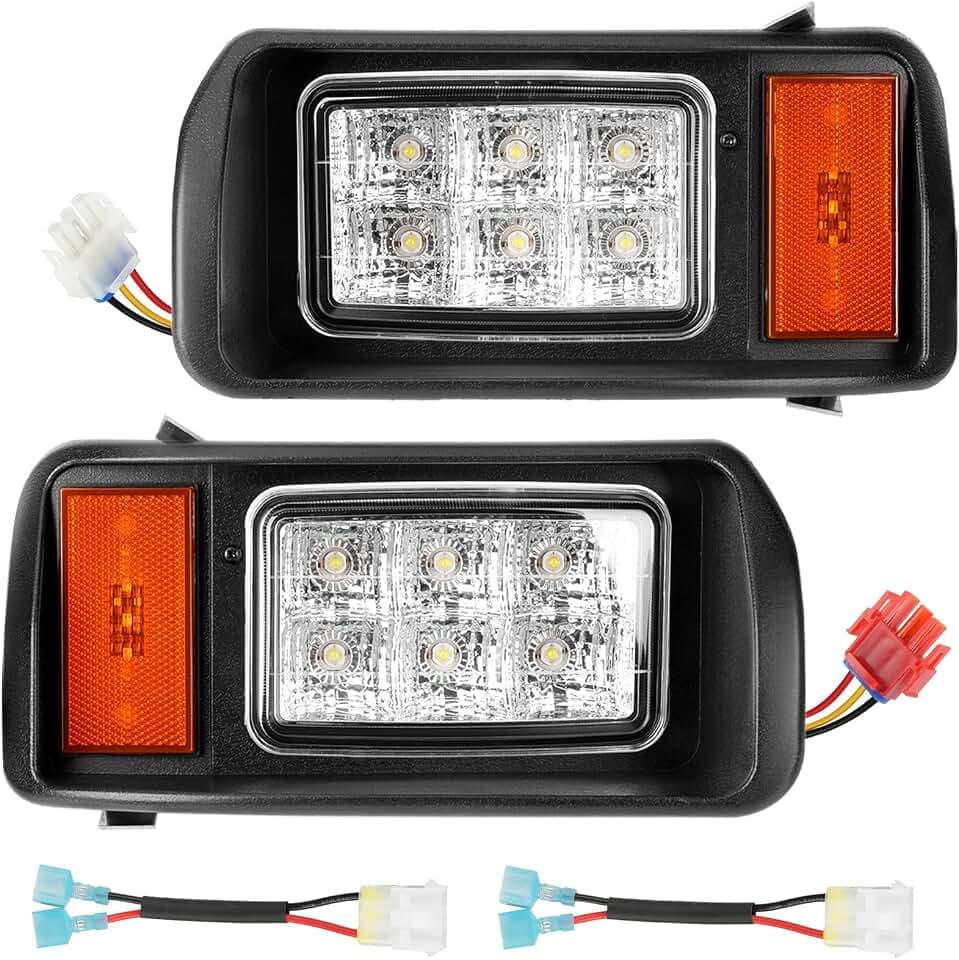 CLUBRALLY Club Car DS LED Headlight Kit with Adapter Wire, Golf Cart Factory Style LED Headlight for 1993-Up 12 Volt Club Car DS, OEM#101988002, 101988001