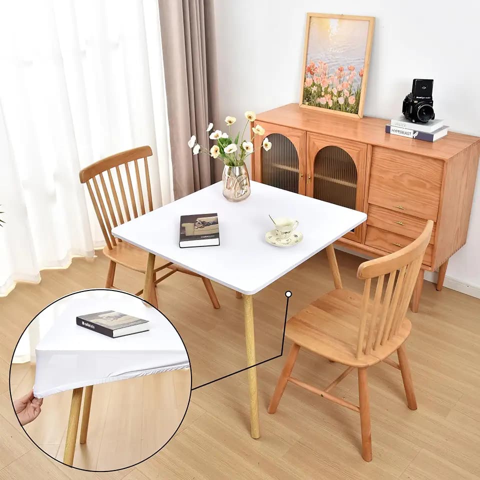 White Fitted Tablecloth with Elastic for 48x48 inch Square Folding Tables Washable Stretchy Spandex Card Table Covers Cloth Fabric Table Cloths Not Vinyl
