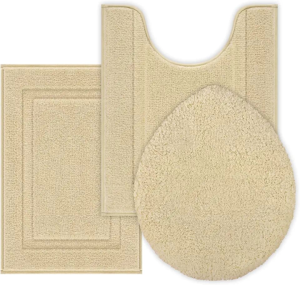 SHACOS Microfiber Bathroom Rugs Set of 3 with Toilet Lid Cover Non Slip
