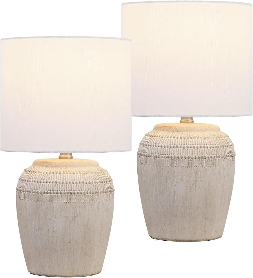JONATHAN Y Hugo 16.75" Reeded Ceramic Table Lamp, Antique White, Set of 2