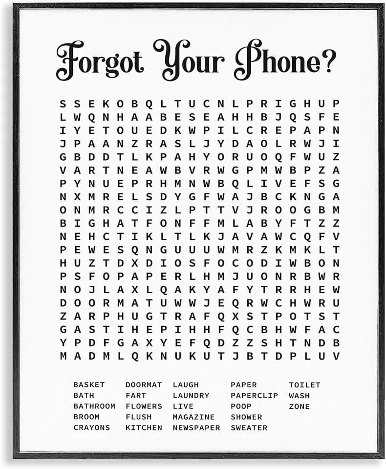Bathroom Word Puzzle, 16 x 20 Inch Framed Giclée Print