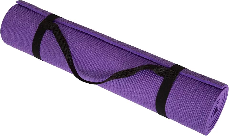 Yoga Mat - Thick Double-Sided Foam Gym and Workout Equipment - Padded Fitness Surface for Pilates with Carrying Strap by Wakeman (Purple)
