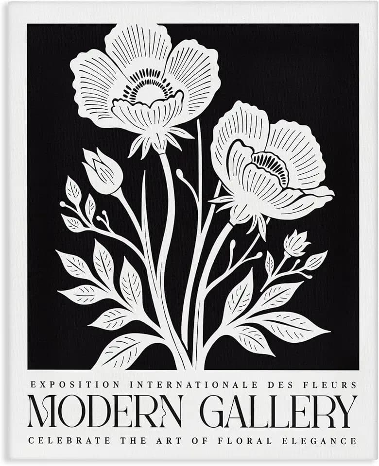 Modern Gallery Flowers on Black, 16 x 20 Inch Canvas Wall Art