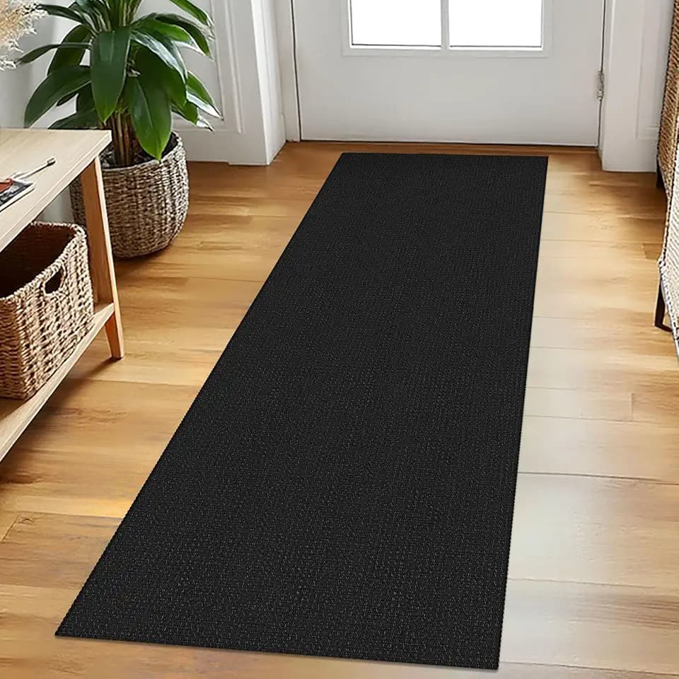 EARTHALL Woven Runner Rug 2x5 Ft Washable Runners for Hallways Cotton Non Slip Rubber Backed Kitchen Runner Braided Indoor Floor Carpet for Entryway, Hallway, Kitchen, Bedroom, Black/Grey