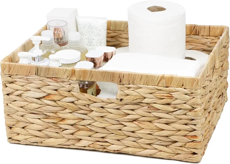 Jumbo Wicker Basket, Rectangular Wicker Basket for Storage, 16.5 x 13 x 7.5