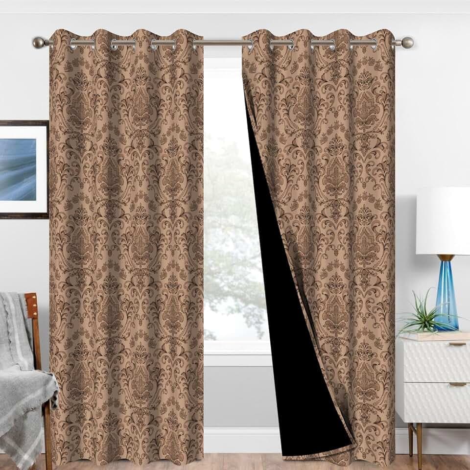Brown Blackout Curtains for Bedroom and Living Room, Vintage Floral Patterned Black Out Curtain 84 Inch Length 2 Panels Set, Spring Thermal Insulated Soundproof Grommet Nursery Room Darkening Curtains
