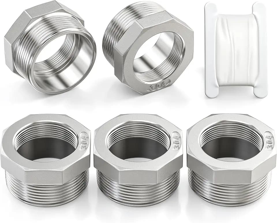 TAISHER 5PCS 304 Stainless Steel Reducer Hex Bushing, 1" NPT Male x 1/4" NPT Female, Reducing Pipe Adapter Fitting