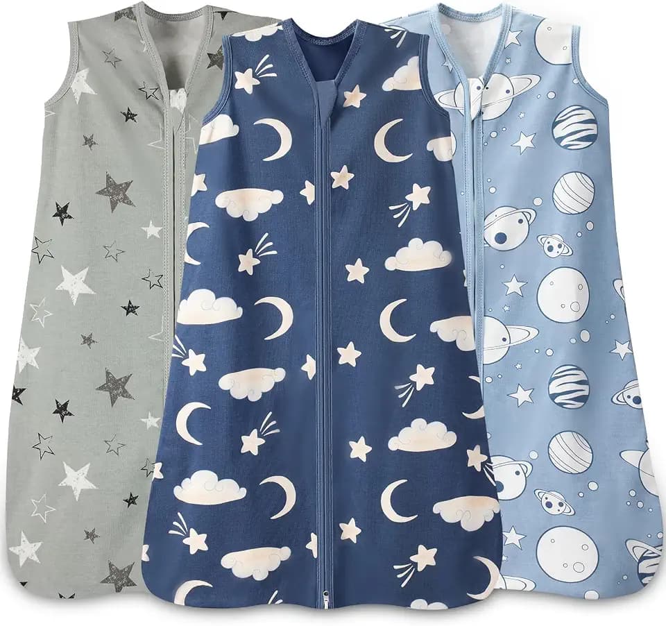 Baby Sleep Sack 0-6 Months, 100% Cotton Wearable Blanket, 0.5 Tog, 3 Pack