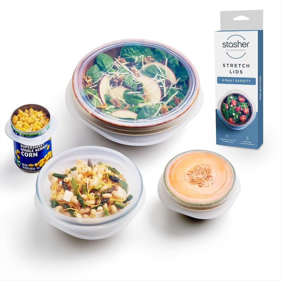 Stasher Reusable Silicone Stretch Lids, Clear, 4-Pack, Variety of Sizes