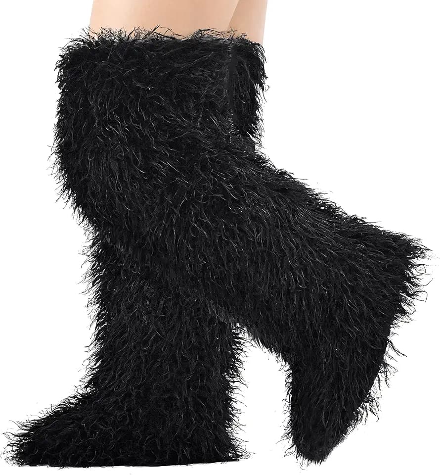 Faux Fur Thigh High Boots Women Flat Over the Knee Boots