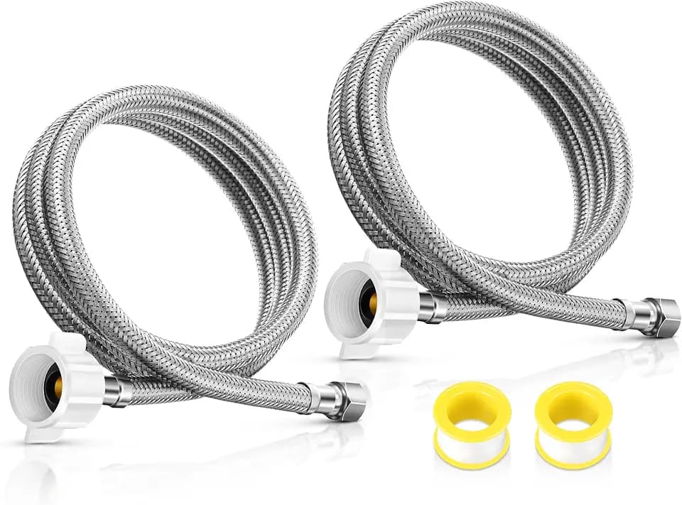 Dreyoo 2 Pack 36 Inch x 3/8" Comp x 7/8" BC, Universal Flexible Toilet Connector With 2 tape, Braided Stainless Steel Water Supply Line with Anti Leaking Brass Nut, Easy installation