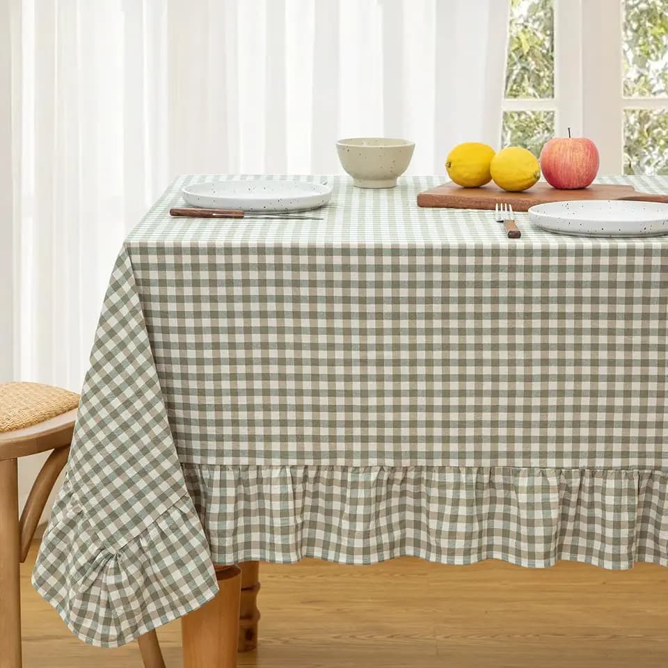 KKJIAF Sage Green Gingham Tablecloth 60 x 84 Inch, Cotton Plaid Tablecloth