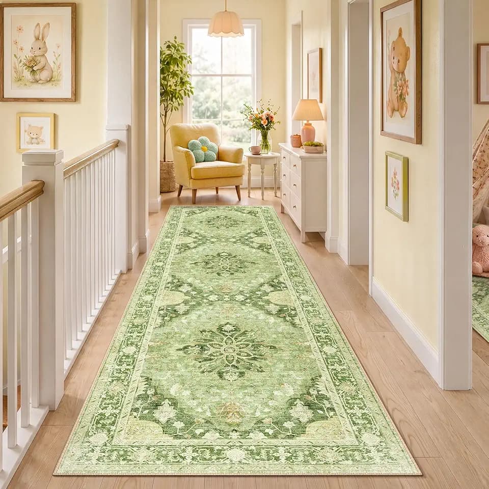 RELEANY Washable Area Rug, Runner 3'x10', Green/Yellow