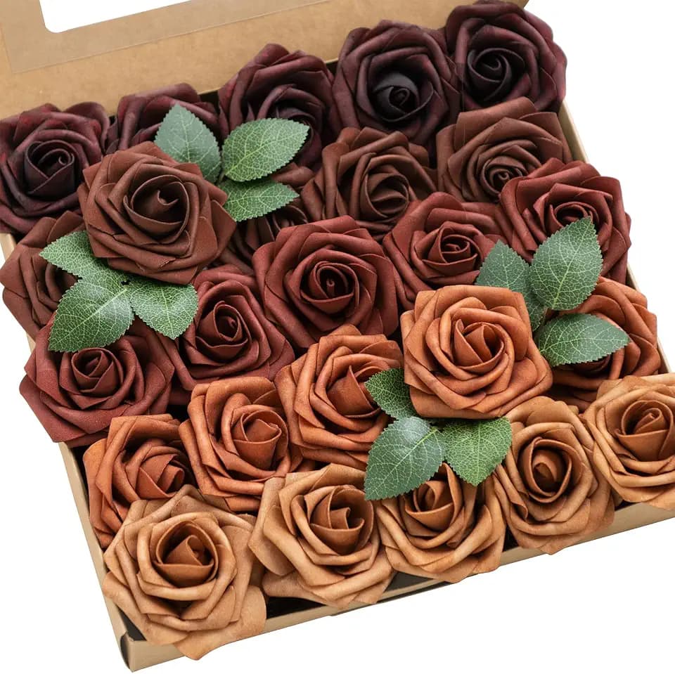 Ling's moment Artificial Flowers, 25Pcs 3" Roses in Terracotta Shades