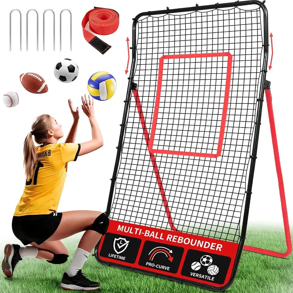 BAGAIL Volleyball Rebounder Net 7x4 Ft, Bounce Back Training Equipment with Unique Curved Frame for Better Catching, 5 Adjustable Angles for Volleying & Spiking, Easy Set Up & Sturdy Base