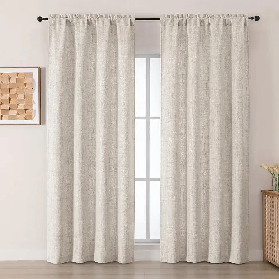 Chyhomenyc Curtains 96 Inch Length 2 Panels, Light Filtering Faux Linen Slub Textured Soft Airy Curtains for Living Room, Lightweight Rod Pocket Bedroom Curtain, 50Wx96L Inch, 2PCS, Linen Color
