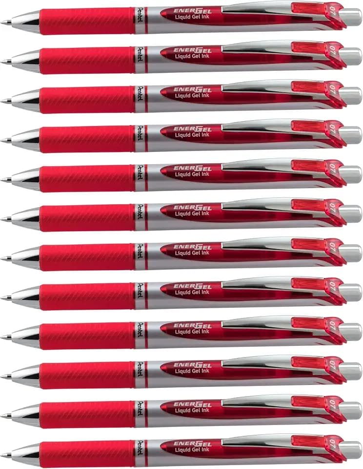 Pentel EnerGel RTX Liquid Gel Pen (0.7mm), Metal Tip, Red Ink, Box of 12 (BL77-B)