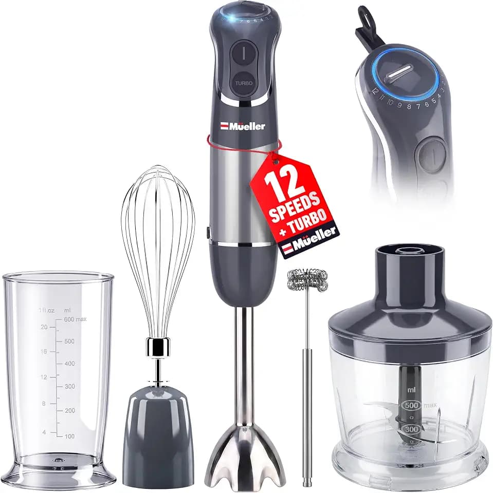 Mueller Multistick 5-in-1 Immersion Blender Handheld, 12-Speed Hand Mixer
