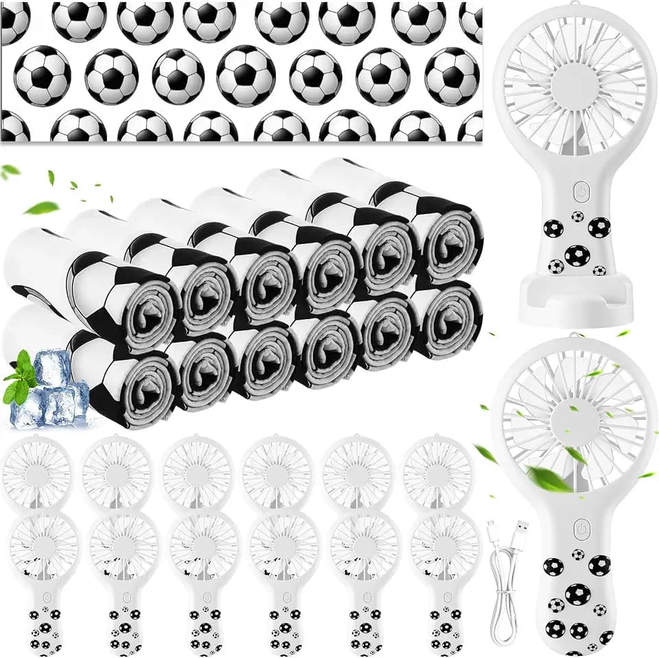 Woanger 12 Sets / 24 Pcs Soccer Cooling Towels Mini Handheld Fans