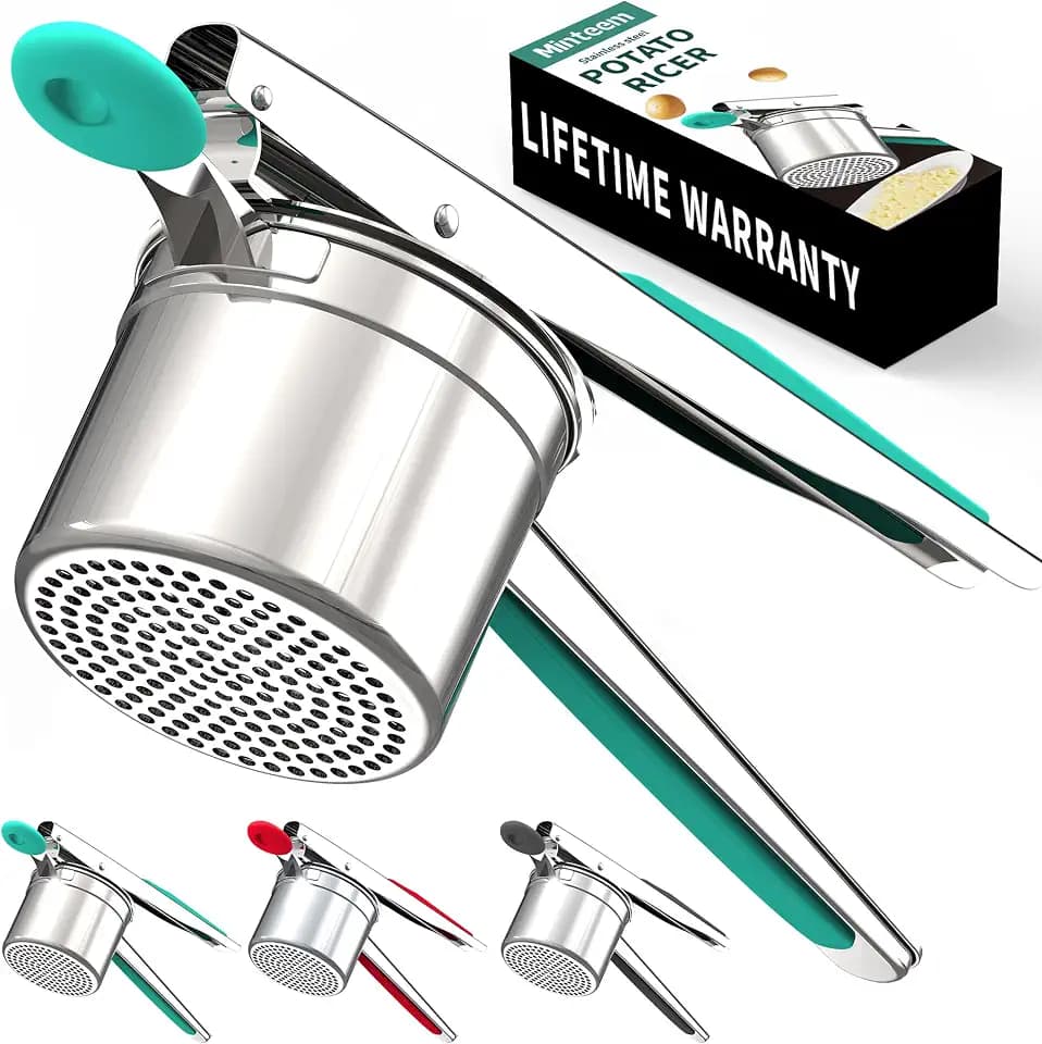 Large 15oz Potato Ricer for Mashed Potatoes, Heavy Duty 18/8 Stainless Steel Potato Masher for Baby Food & Spaetzle Maker, Masher and Ricer Kitchen Tool, Press and Mash Kitchen Gadget, Green