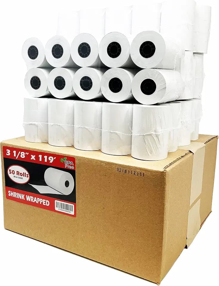 (50 Rolls) 3 1/8 x 119 ft Thermal (48 GSM Paper thickness - Premium Quality German Paper) Paper Rolls BPA Free Cash Register Thermal Paper Rolls from BuyRegisterRolls