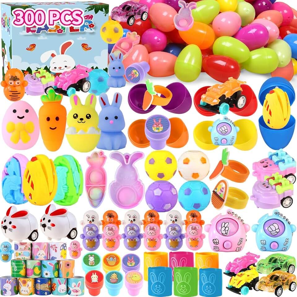 300pcs Bulk Prefilled Easter Eggs with Toys, Filled Easter Eggs for Kids, Stuffed Easter Eggs with Toys for Easter Eggs, Perfect for Easter Egg Hunt Supplies, Basket Stuffers & Classroom Prizes