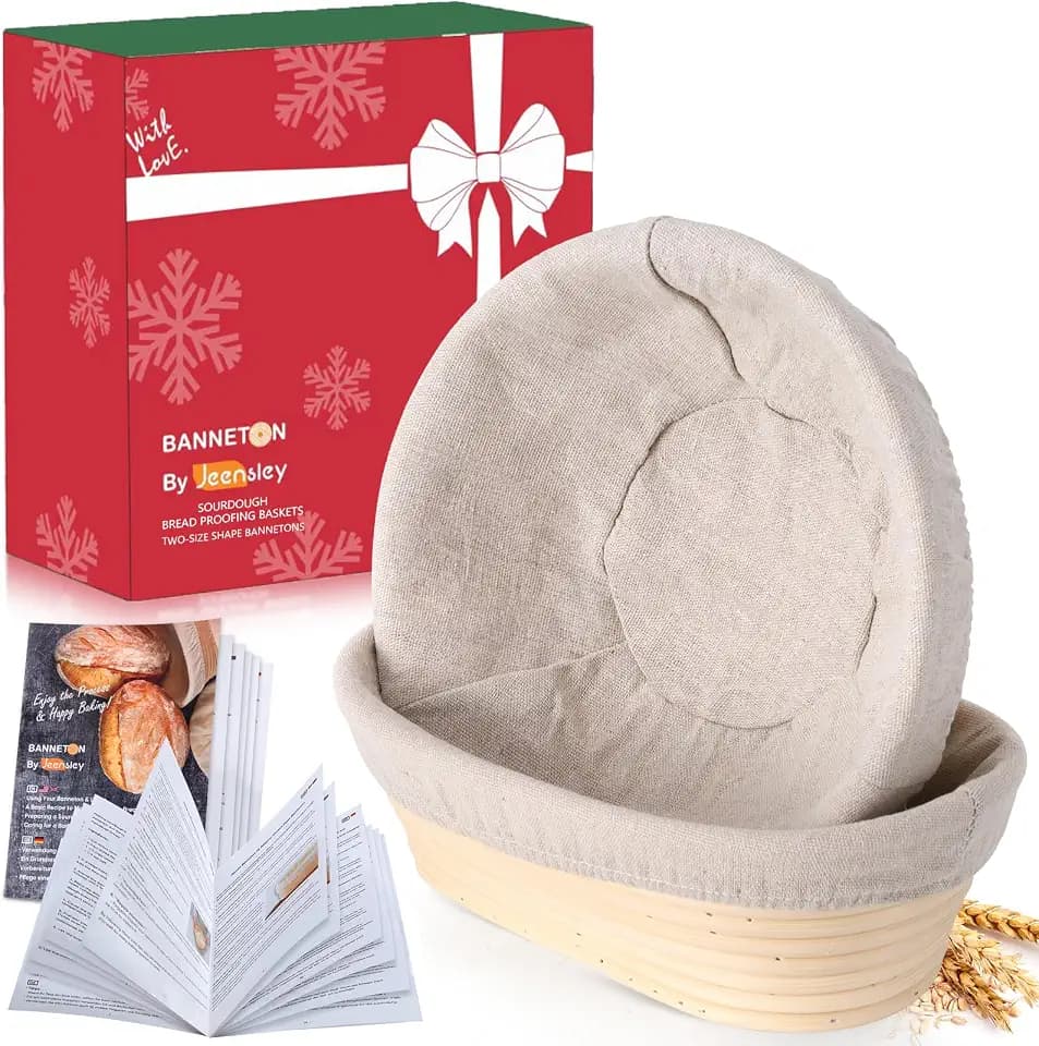 Banneton Bread Proofing Basket with Brochure Set of 2, Sourdough Baking Supplies for Rising, Round & Oval Proving Baskets with Liners, Handmade from Quality Natural Indonesian Rattan