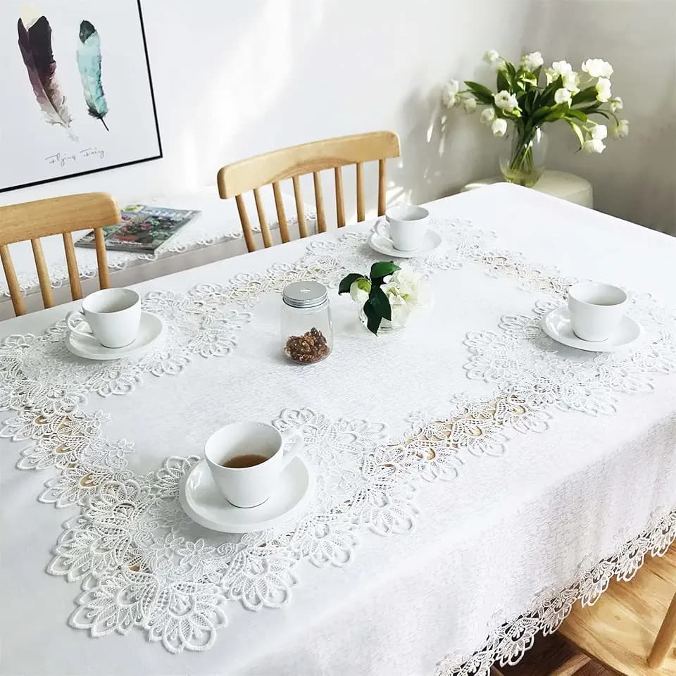 Lace Tablecloth Fabric Washable Off White 52x70inch