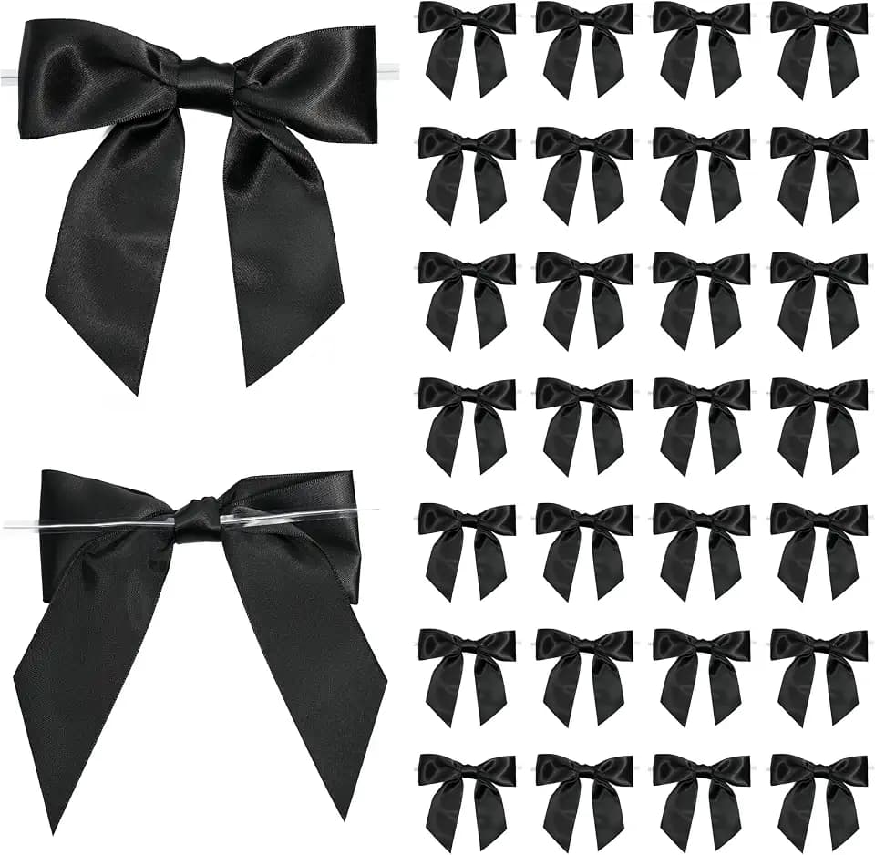 Black Satin Ribbon Twist Tie Bows, 5 Inch, 36 Pack