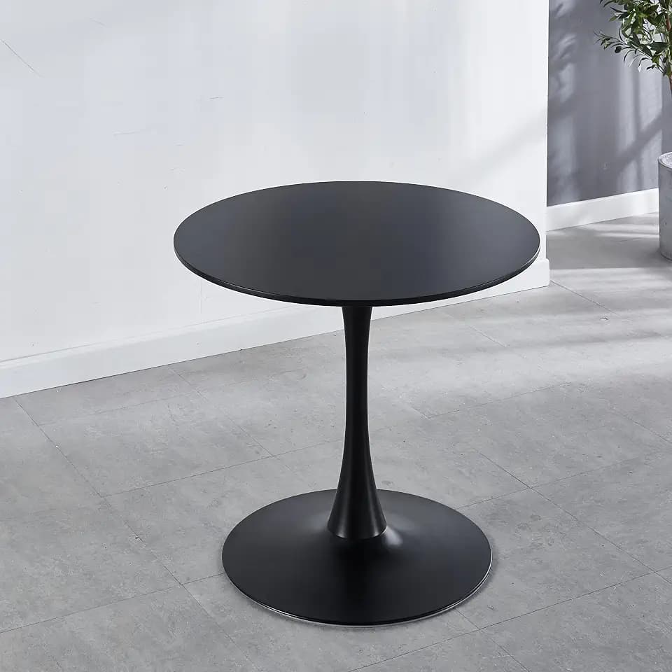 31.5" Round Dining Table for 2-4 People with Pedestal Base, MDF Tabletop, Tulip Design, Mid-Century Home Office Living Room Kitchen Leisure Coffee&Table(Black)