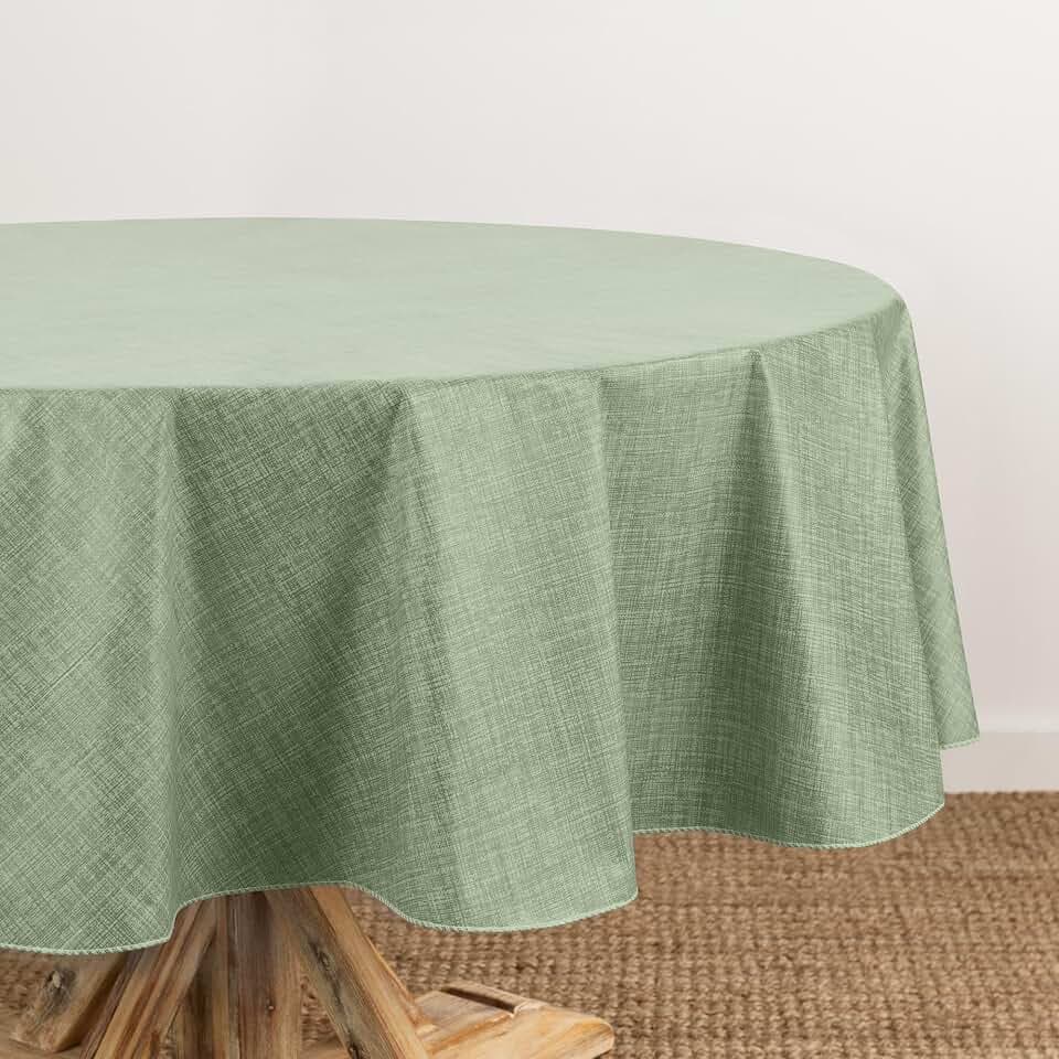 Monterey Linen Texture Vinyl Indoor/Outdoor Tablecloth, Sage - 70" W x 70" L Round