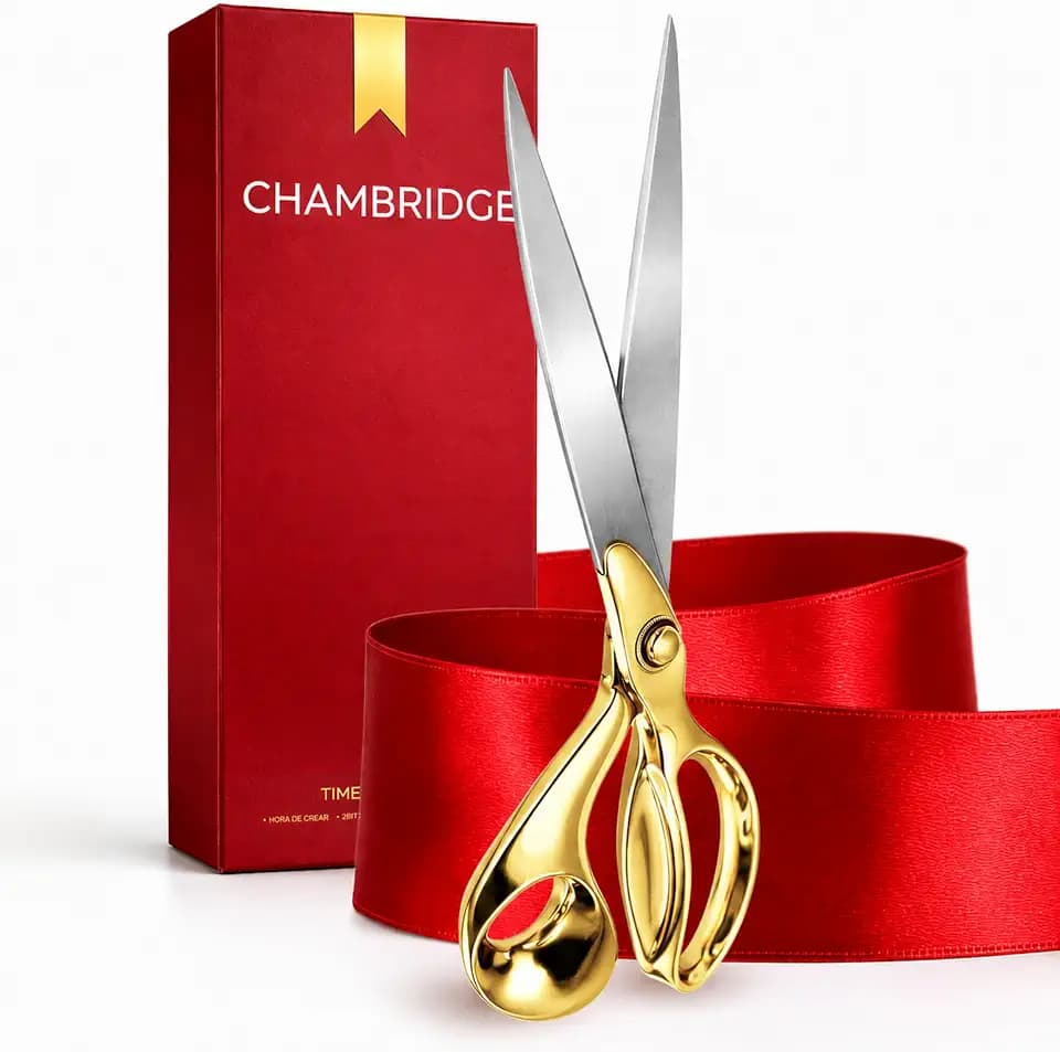11'' Gold Scissors Grand Opening Kit – Stainless Steel Scissors 11 Inch and Red Ribbon for All Purpose Business Openings Special Events Inaugurations Ceremonies