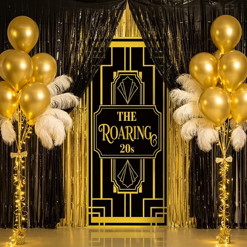22 Pcs Roaring 20s Party Decorations Set 1920s Party Decor Curtain Balloons