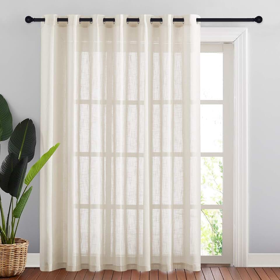 NICETOWN Linen Textured Sheer Curtains - Extra Wide Grommet Semi Voile Curtain Panel Window Treatment Drape for Living Room/Bedroom/Patio, Beige, 100 W by 84 L inches, Sold as 1 Panel