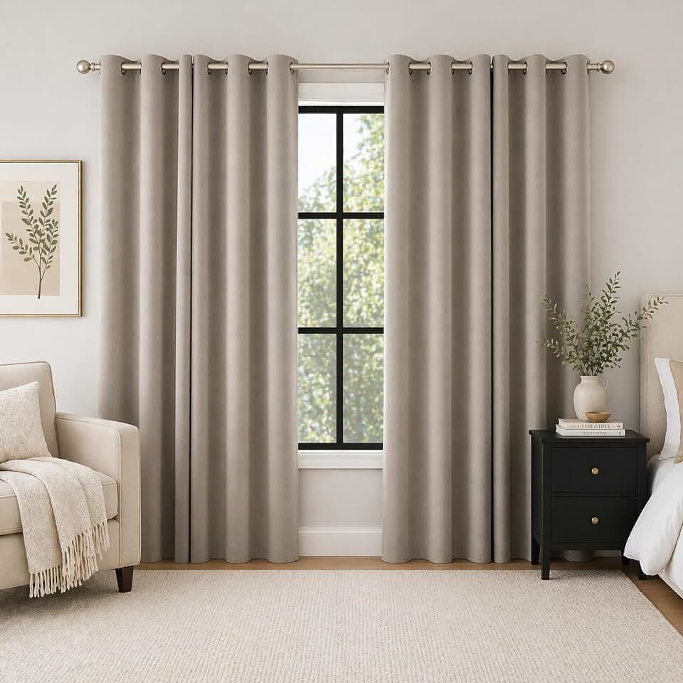 Sun Zero Sheridan 2-Pack Dual-Sided Magnetic Closure 100% Total Blackout Grommet Living Room Bedroom Curtains for Wide Windows, Stone, 40" W x 95" L (2 Panels)